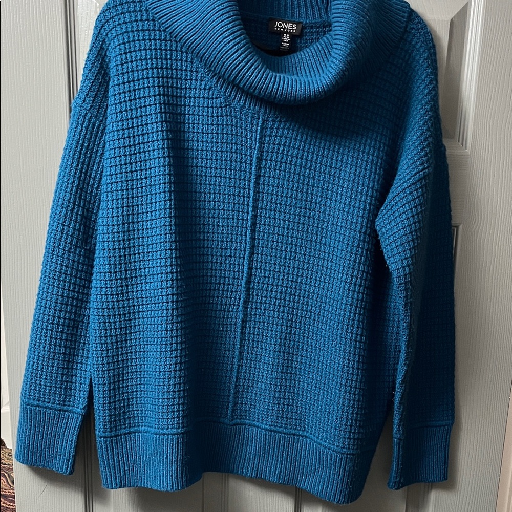 Jones New York Blue Cowl Neck Sweater - Picture 1 of 5